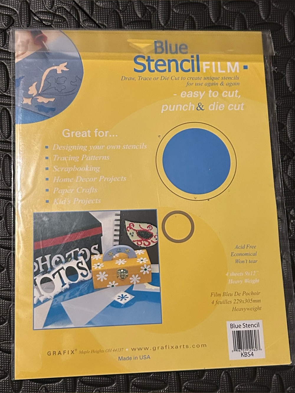 4 PACK SEALED GRAFIX KBS4 STENCIL FILM BLUE .007 Heavyweight 9" x 12" Acid Free